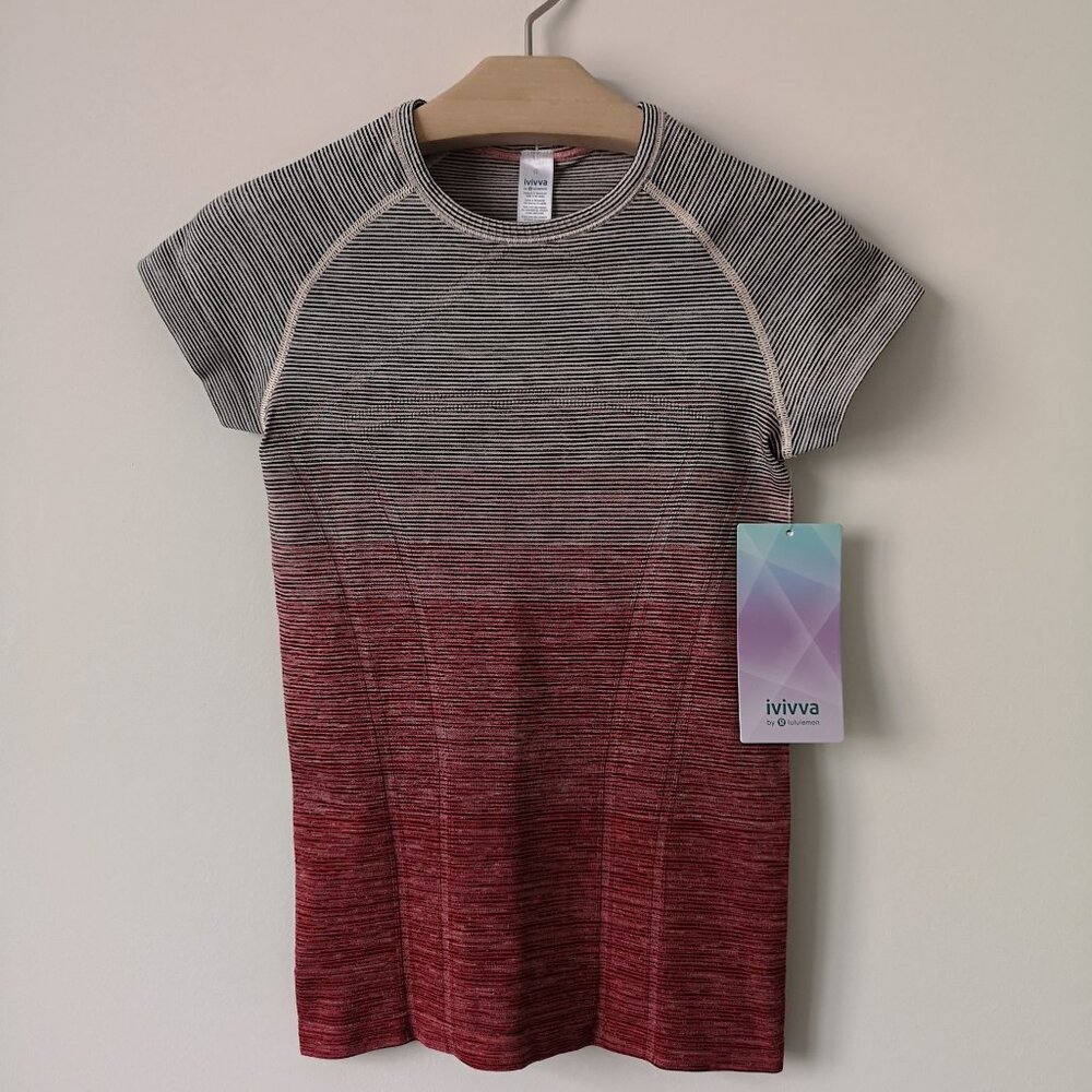 NWT IVIVVA by LULULEMON WLCB Red Stripe Multi Fly Tech SS Tee Top Girl's 12